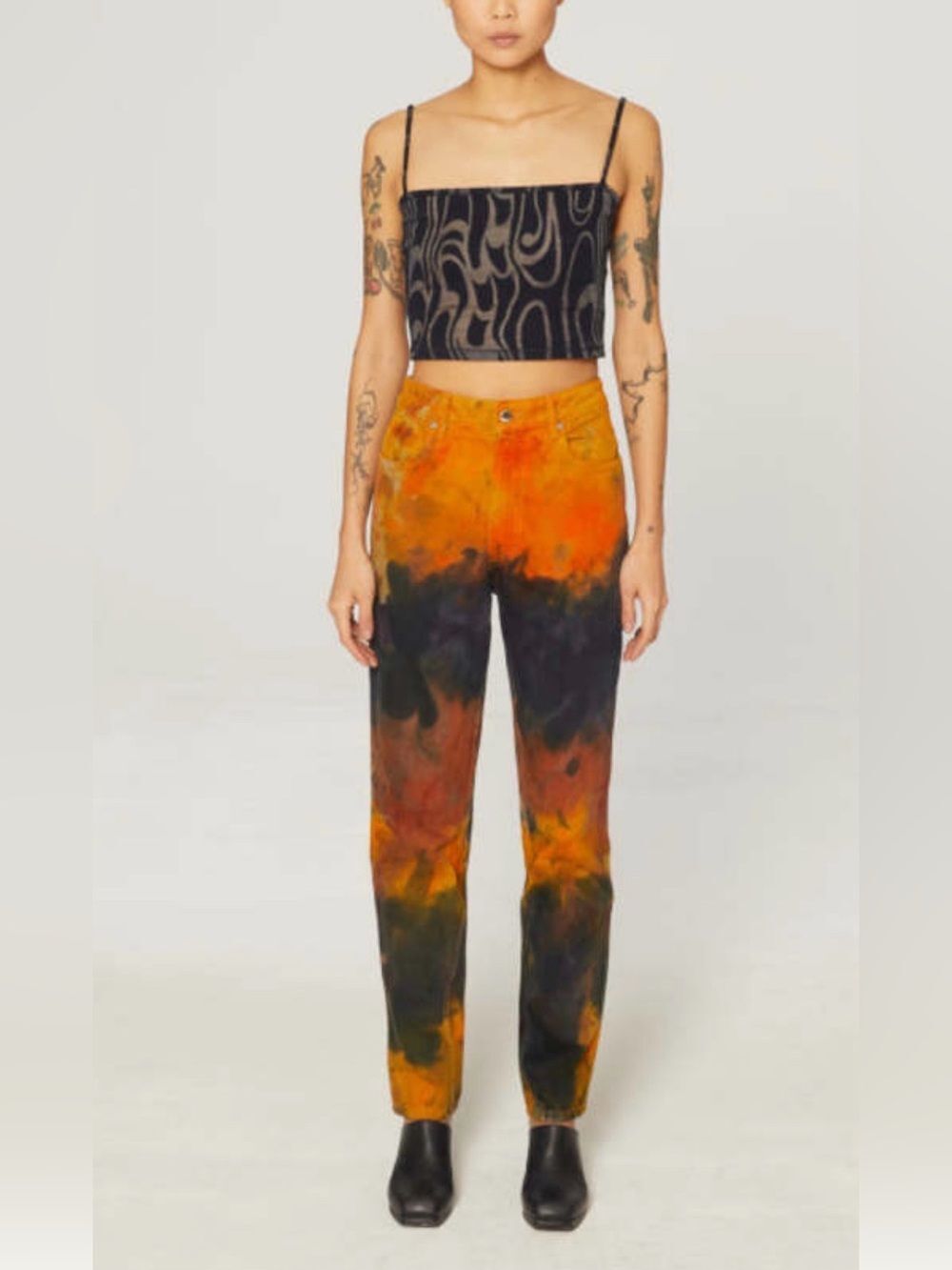 Eckhaus Latta el jean in Venus Tie-Dye Orange & Black wash Straight Leg Jeans